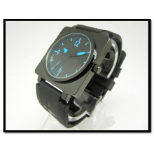 High Quality Men′s Business Silicone Band Trap Black Quartz Watch Silicone Watch Strap